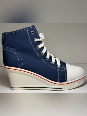 NWOT YUFU STAR Navy Blue Canvas High Top Zipper Wedge Sneakers 41 / 9.5